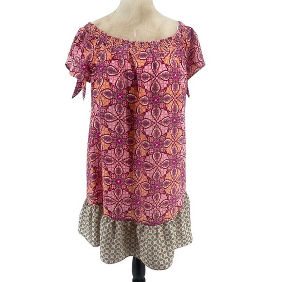 Motherhood Maternity Paisley Dress XL Off Shoulder Tie Sleeve Pink Knee Length - Picture 2 of 12